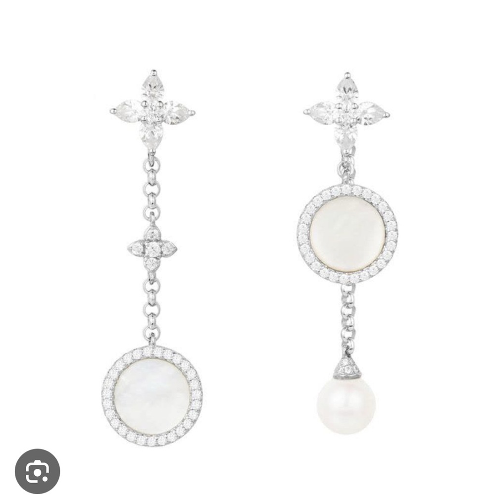 APM Monaco Asymmetric Sterling Silver and Pearl Drop Earrings